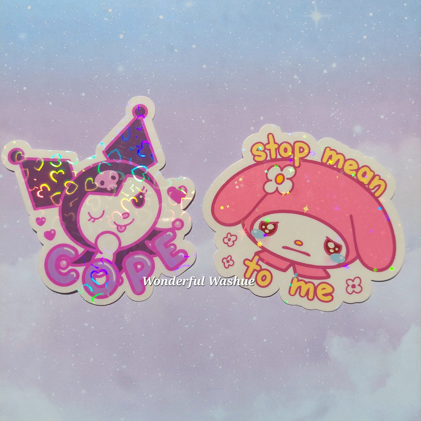 Kuromi and My Melody Holo Vinyl Stickers