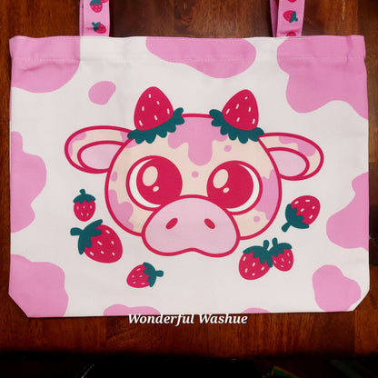 Strawberry Cow - Zipper Tote Bag