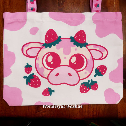 Strawberry Cow - Zipper Tote Bag