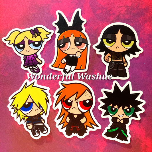 Alt PowerPuff Girls/ RowdyRuff Boys Matte Vinyl Stickers